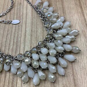 Yaumi K Aurora Borealis Crystal Waterfall Bib Silver Tone Necklace
